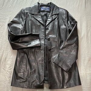 VTG Florence Moon Black Leather Italian Jacket Blazer Style